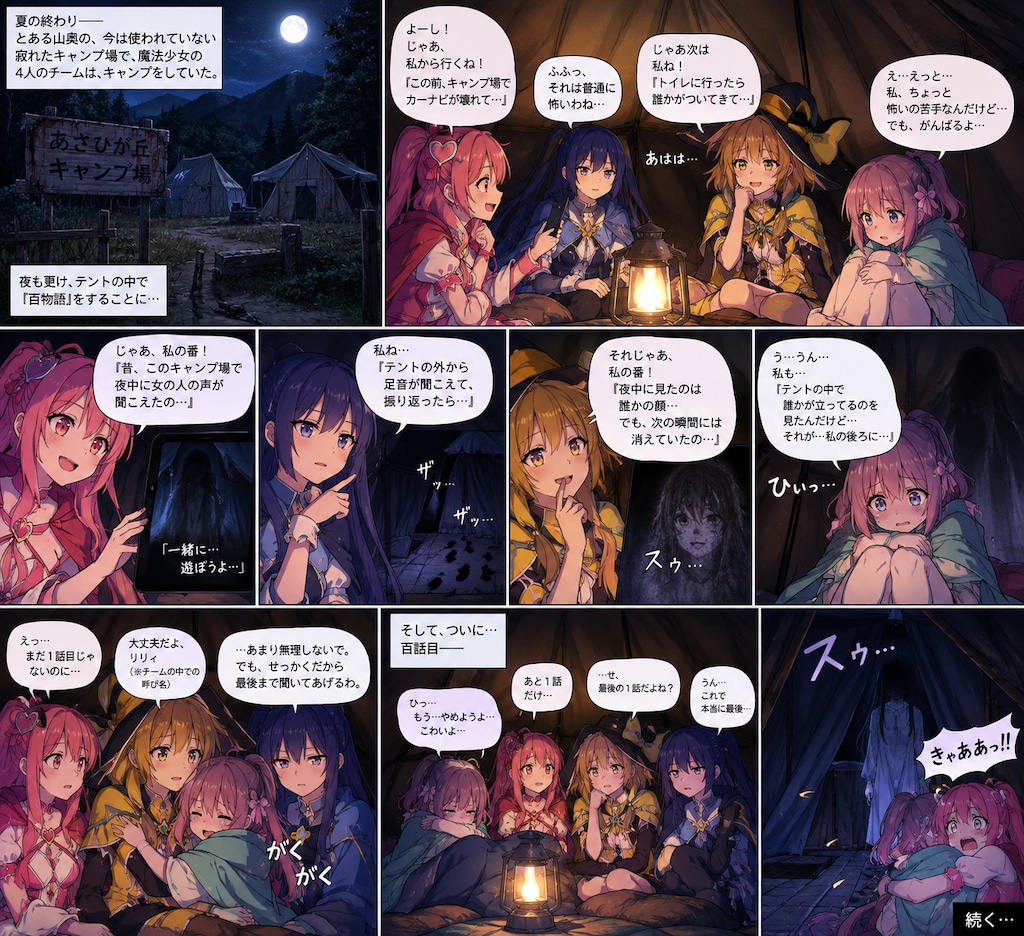 魔法少女たちがキャンプ場のテント内で百物語
