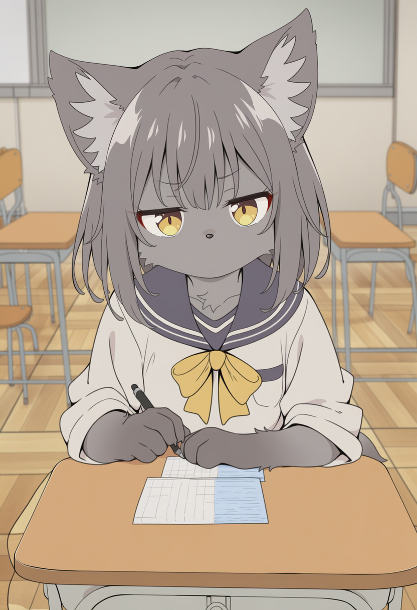 クラスメイトの女子と話しているとケモいあの子がジト目でこっちを見てた …なに…そのジト目…そんな目で見ないでくれ…惚れてまうやろ～！ | の人気AIイラスト・グラビア