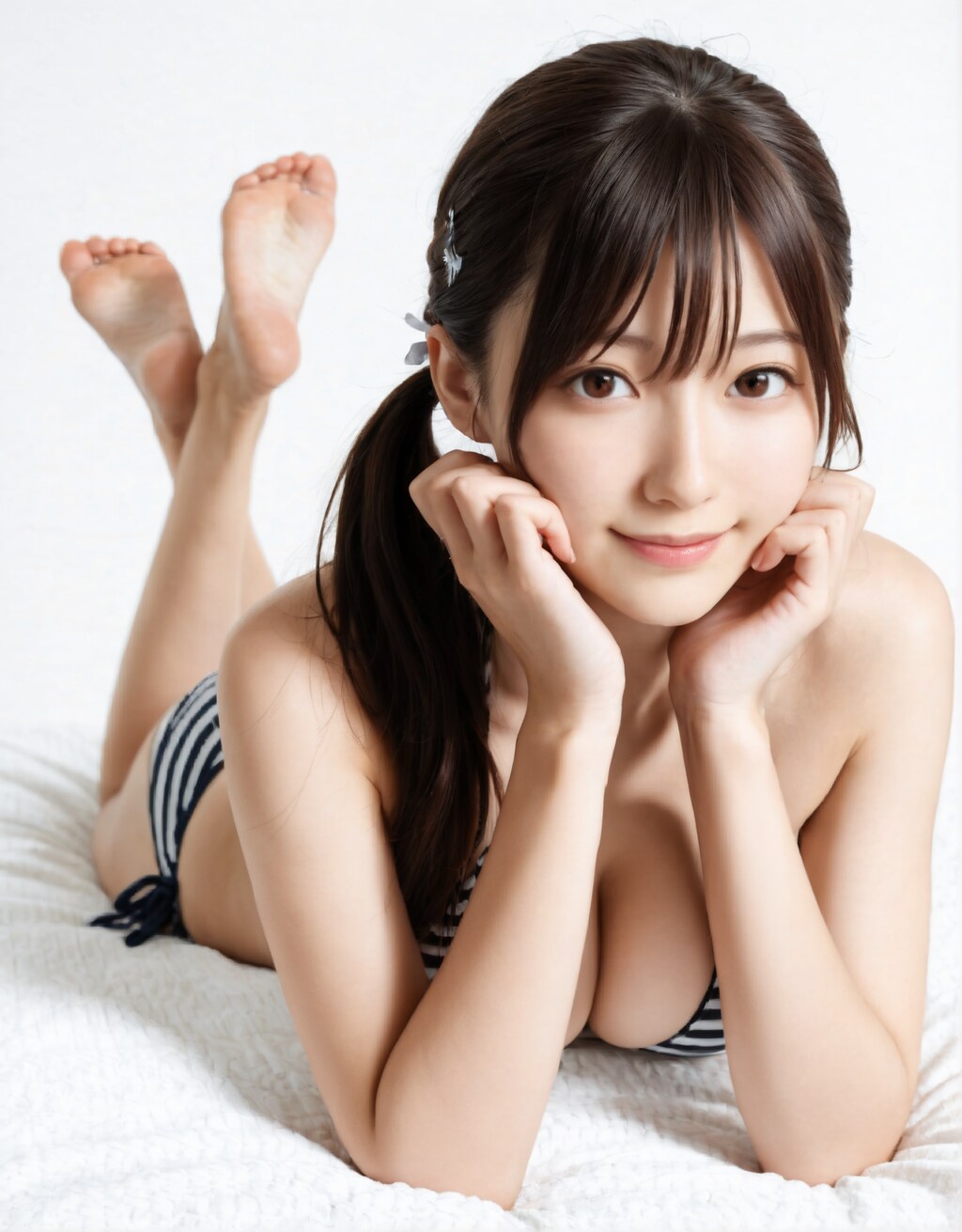 水着を着たポニーテール美少女