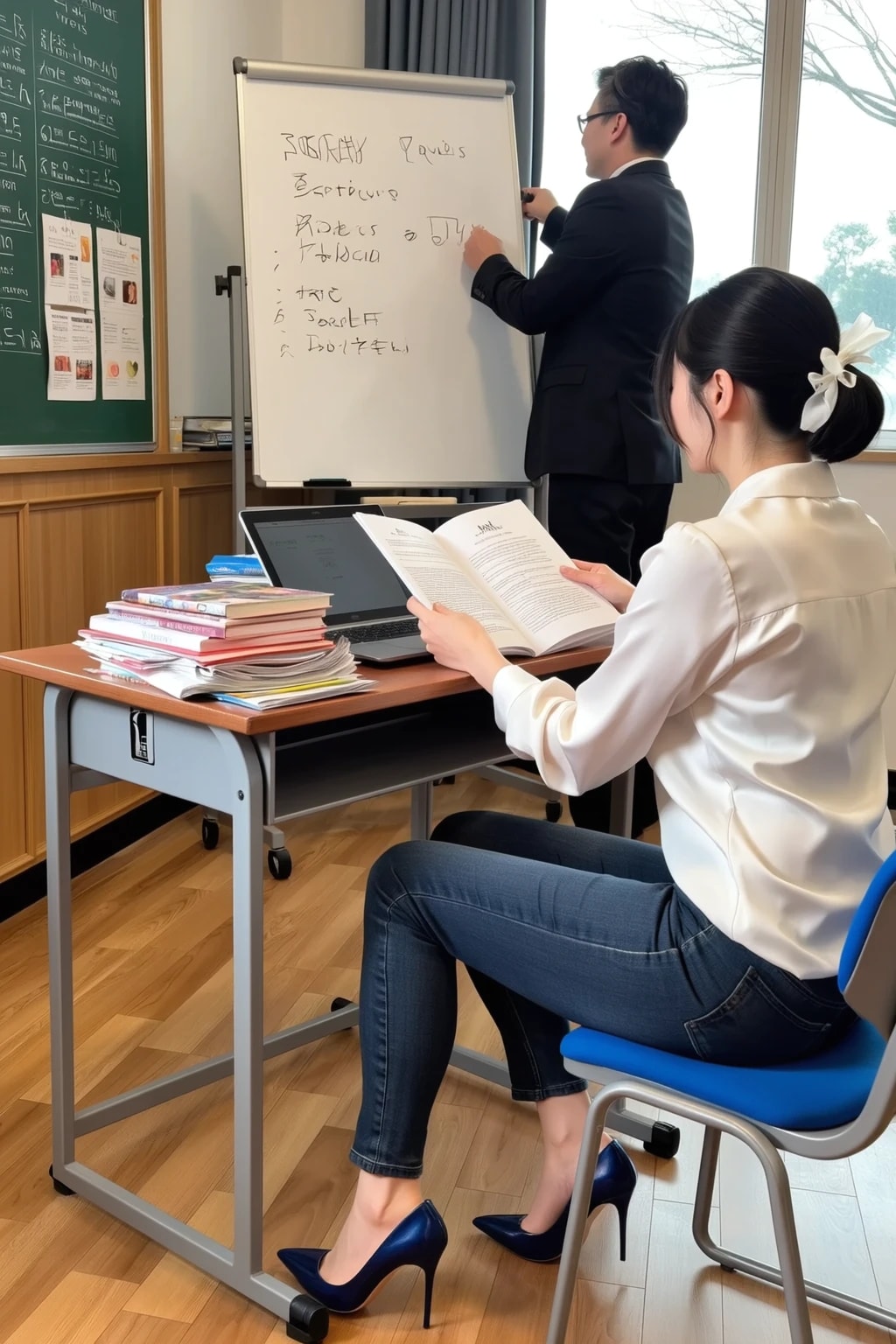 上品なジーンズの母親