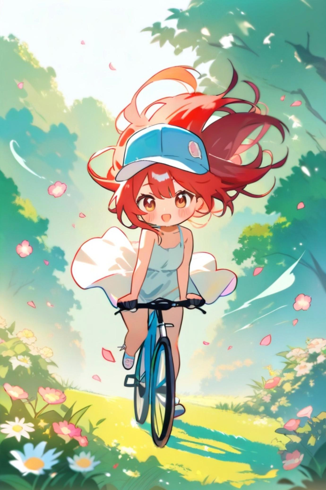 サイクリングする赤髪ちゃん