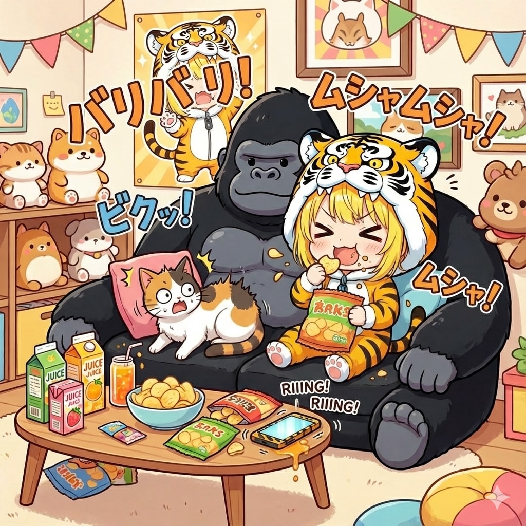 ゴリラソファーに座る虎娘ちゃん