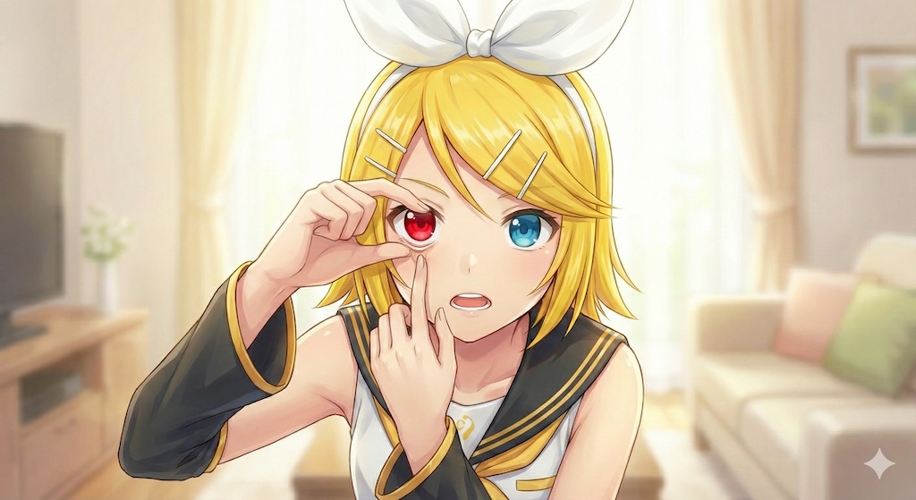 リンさんカラコンでオッドアイ✨