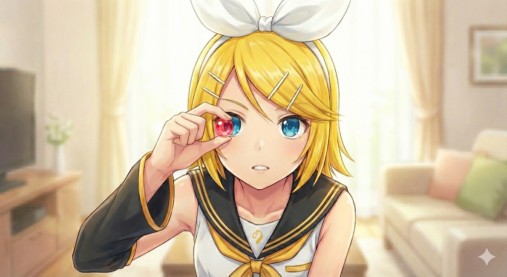 リンさんカラコンでオッドアイ✨