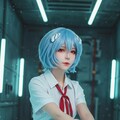 エヴァコスプレ：赤い髪と制服のコントラスト！｜エヴァコスプレ：無機質な空間に佇むレイ 9枚目