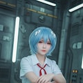 エヴァコスプレ：赤い髪と制服のコントラスト！｜エヴァコスプレ：無機質な空間に佇むレイ 8枚目