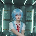 エヴァコスプレ：赤い髪と制服のコントラスト！｜エヴァコスプレ：無機質な空間に佇むレイ 10枚目