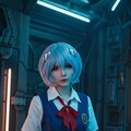エヴァコスプレ：赤い髪と制服のコントラスト！｜エヴァコスプレ：無機質な空間に佇むレイ 12枚目