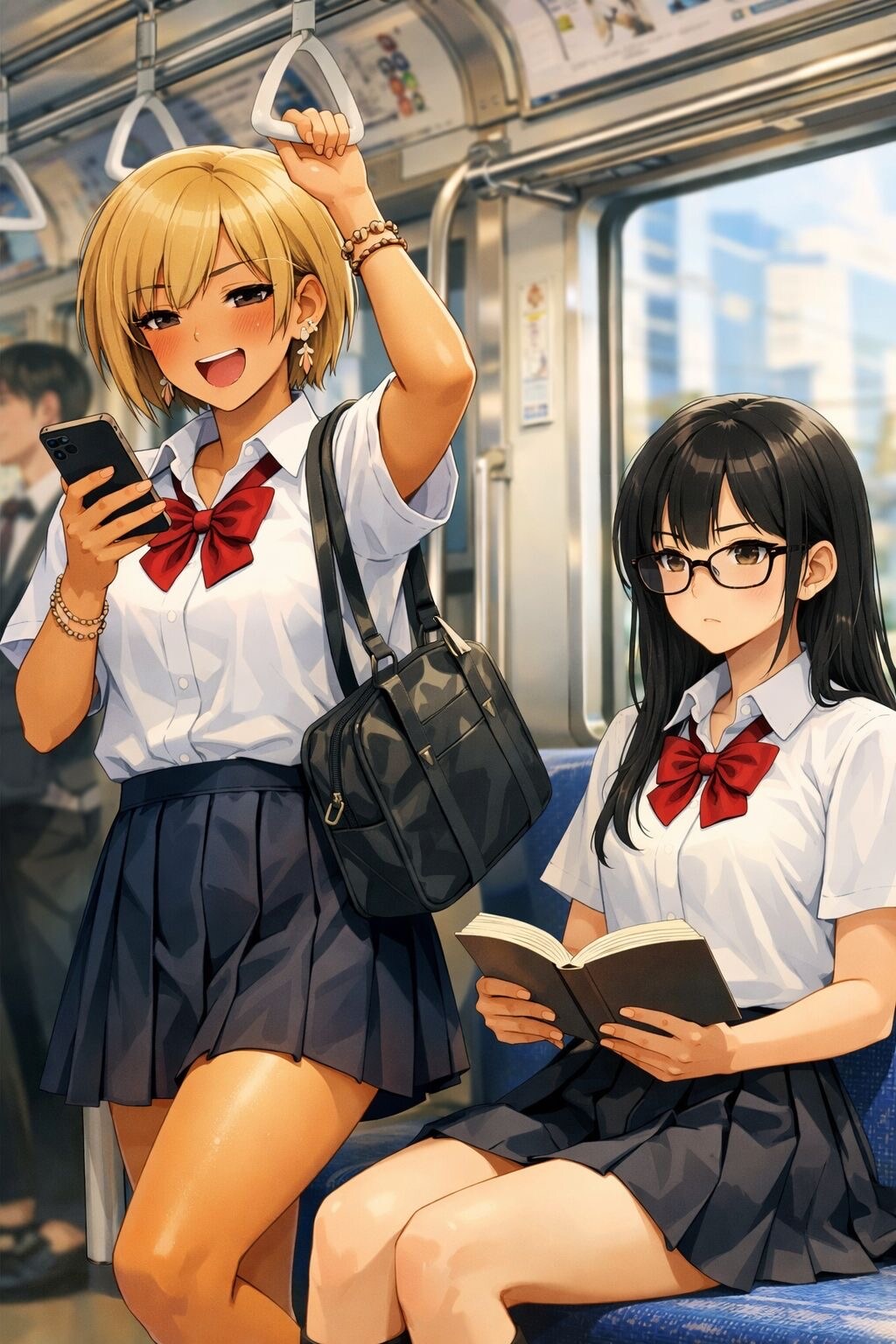 金髪ギャルと黒髪メガネ 電車内編