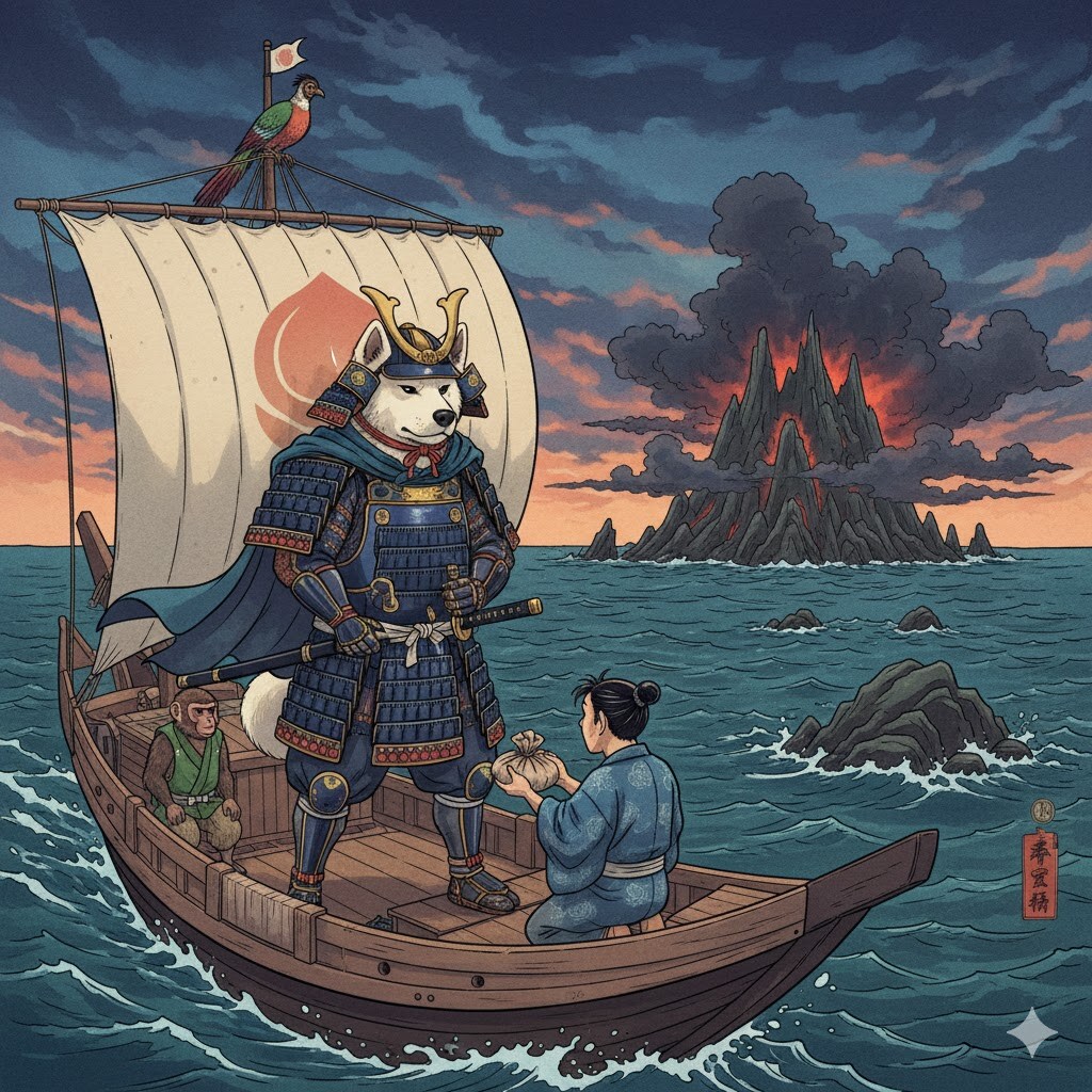 犬のお供をする桃太郎