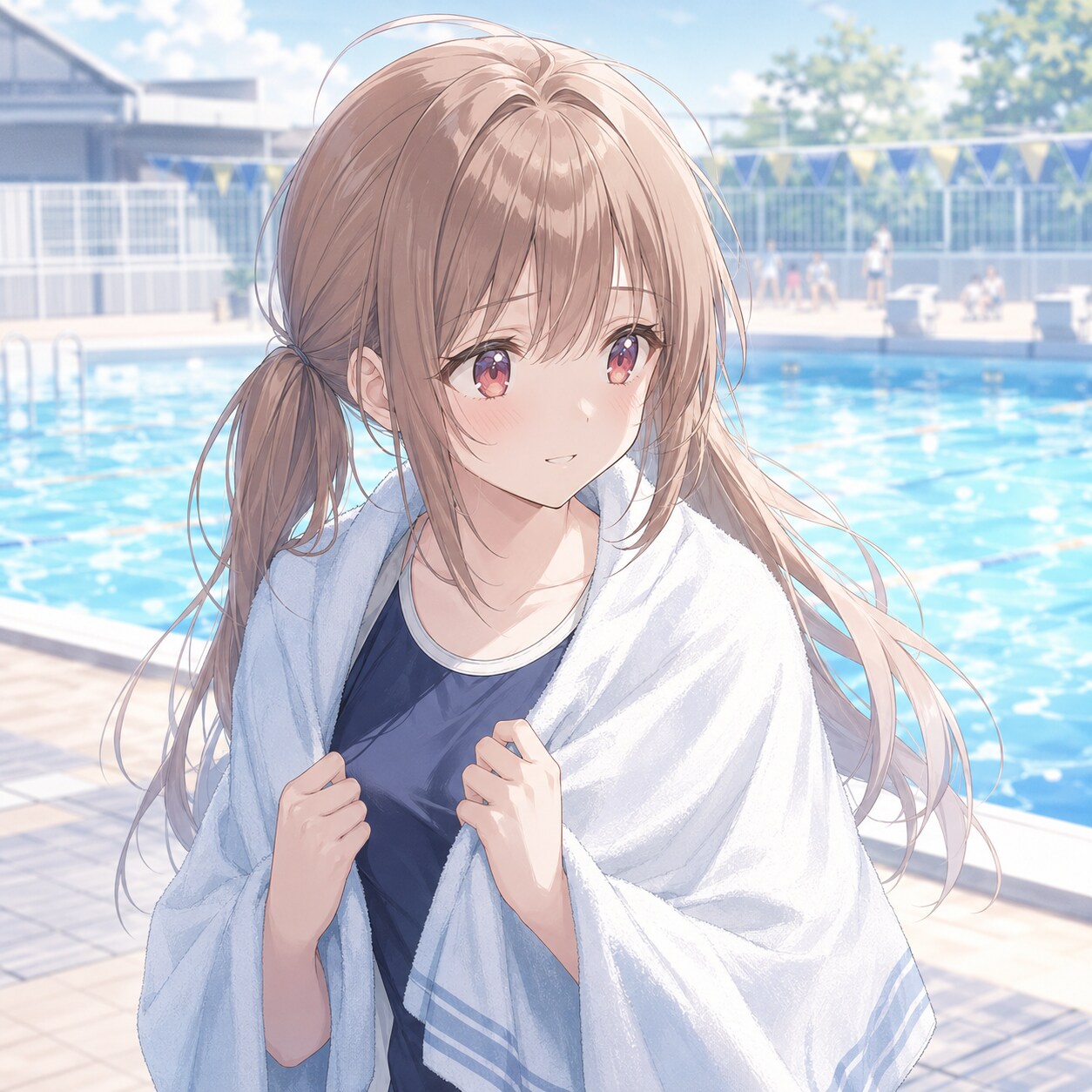 プールに入るのを嫌がる梢