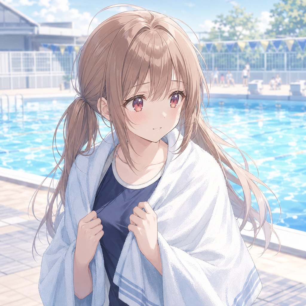 プールに入るのを嫌がる梢