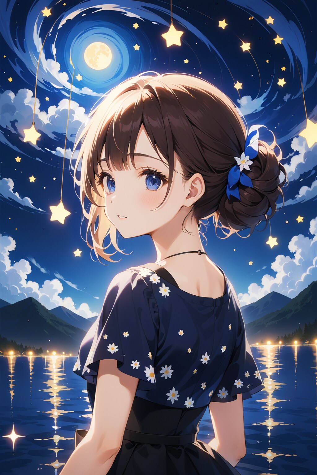 星空と女性