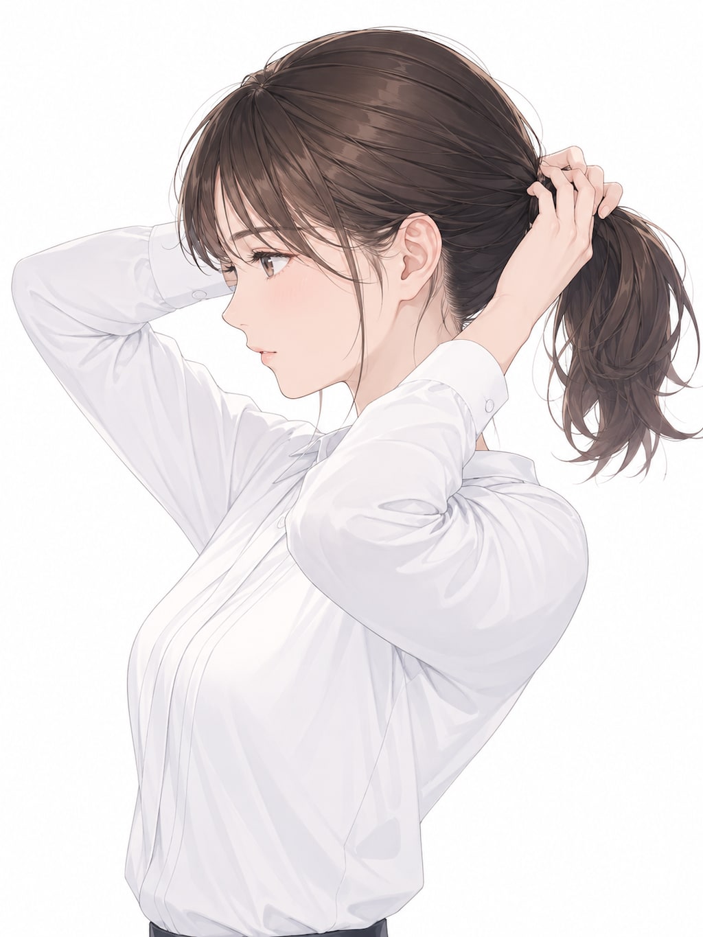 髪を結ぶ女性