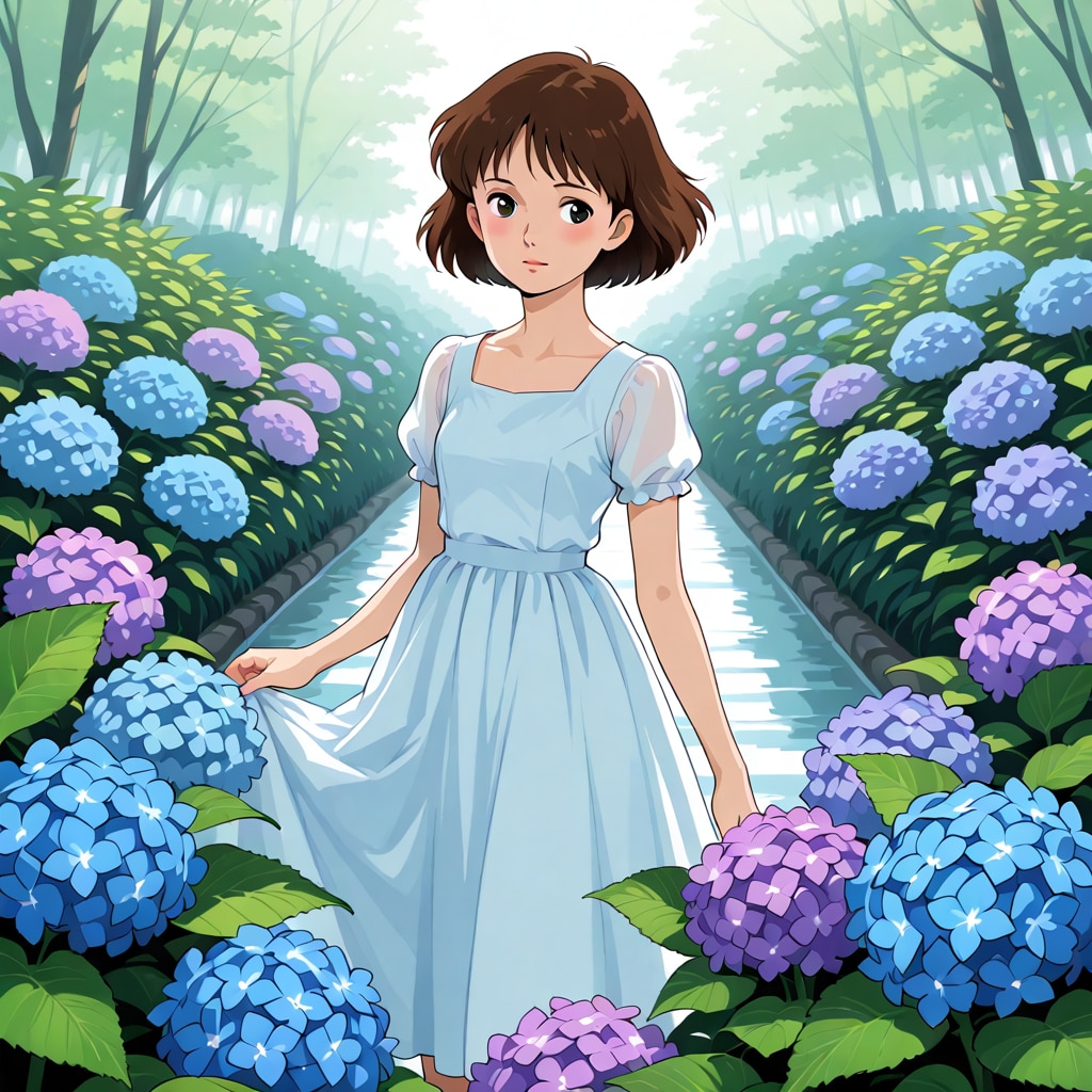 紫陽花と少女