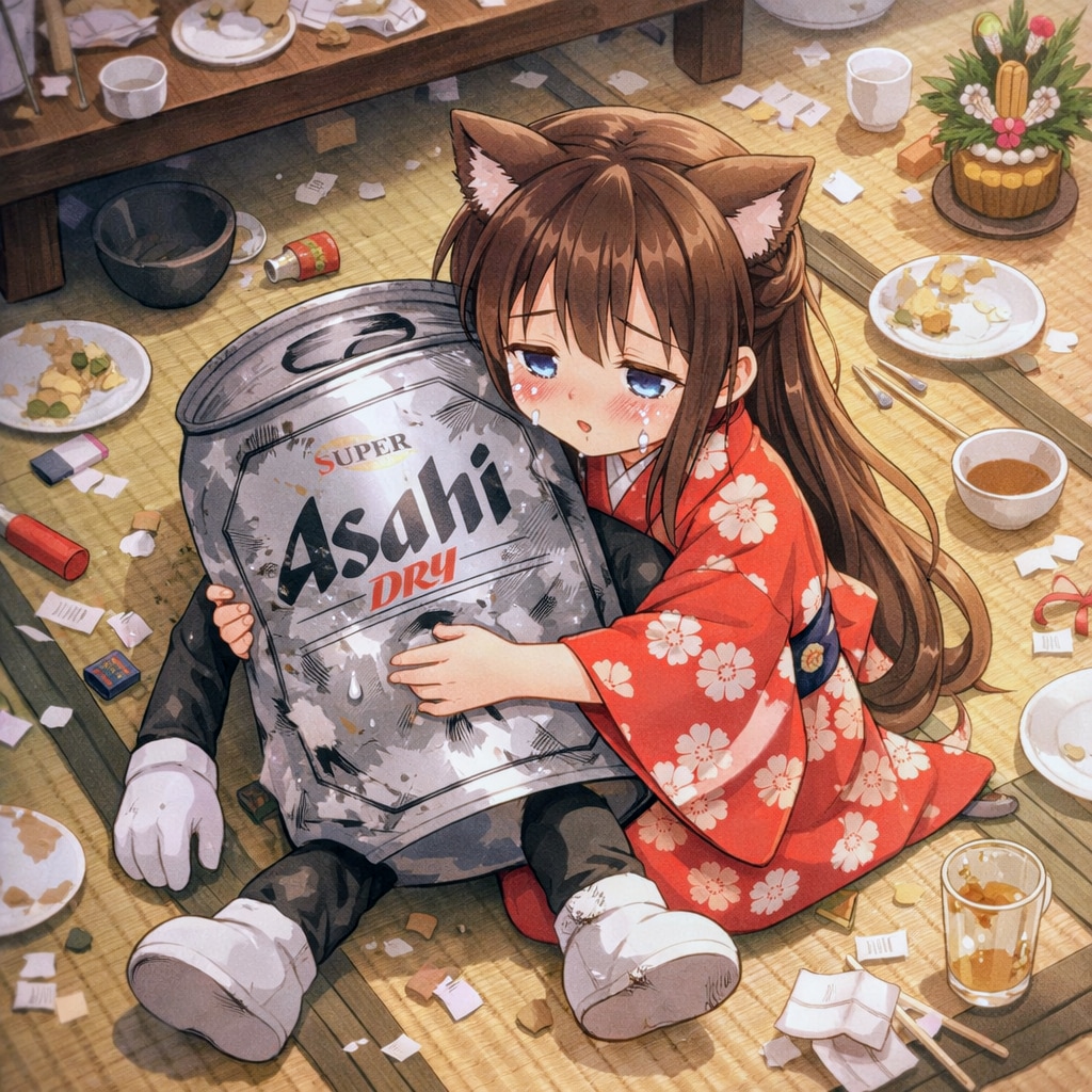 ボロボロとなったビール缶を見つけた小さな女の子