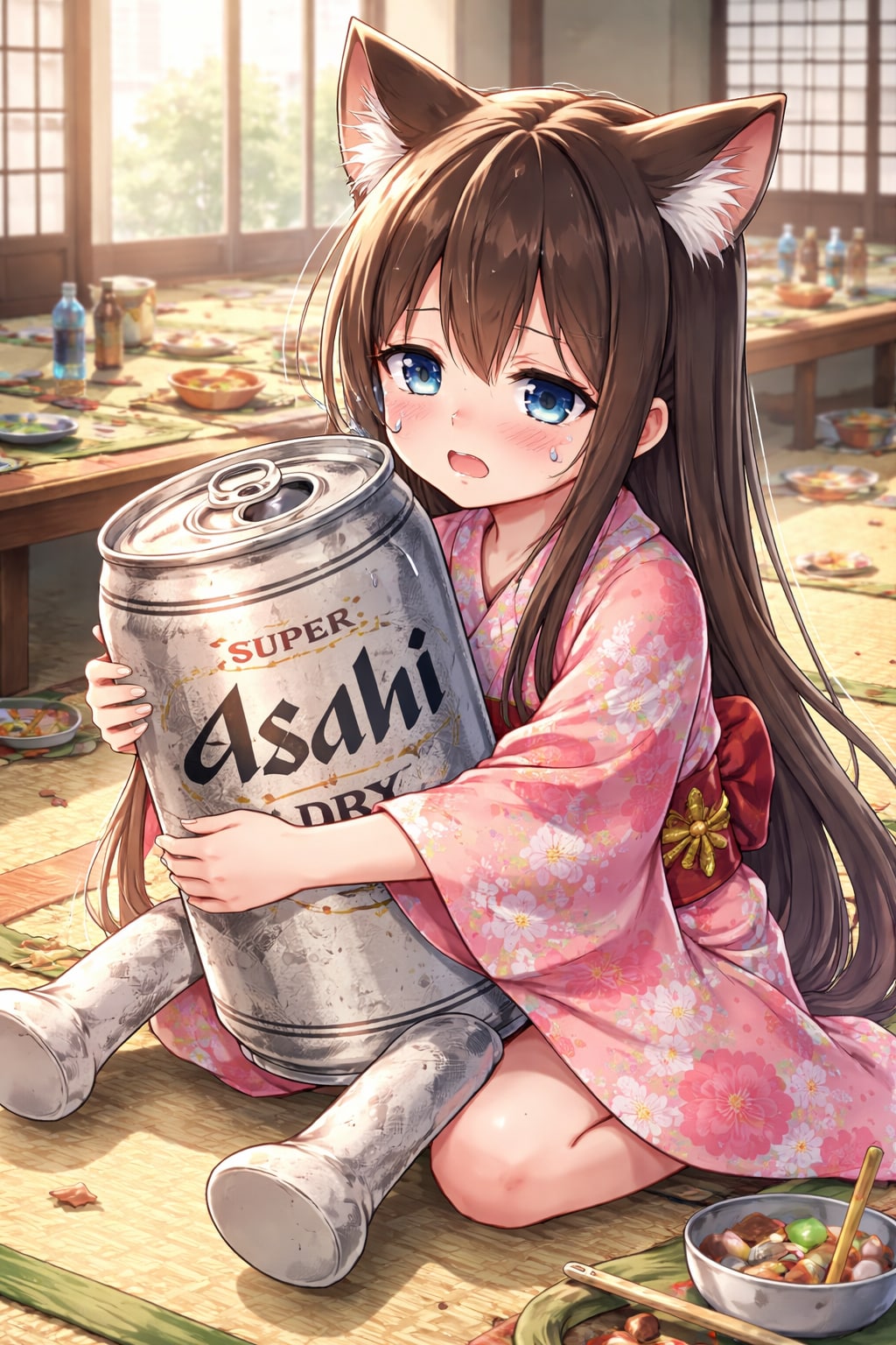 ボロボロとなったビール缶を見つけた小さな女の子