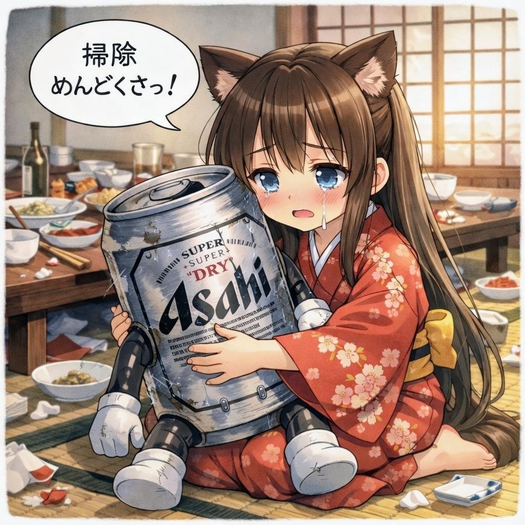 ボロボロとなったビール缶を見つけた小さな女の子