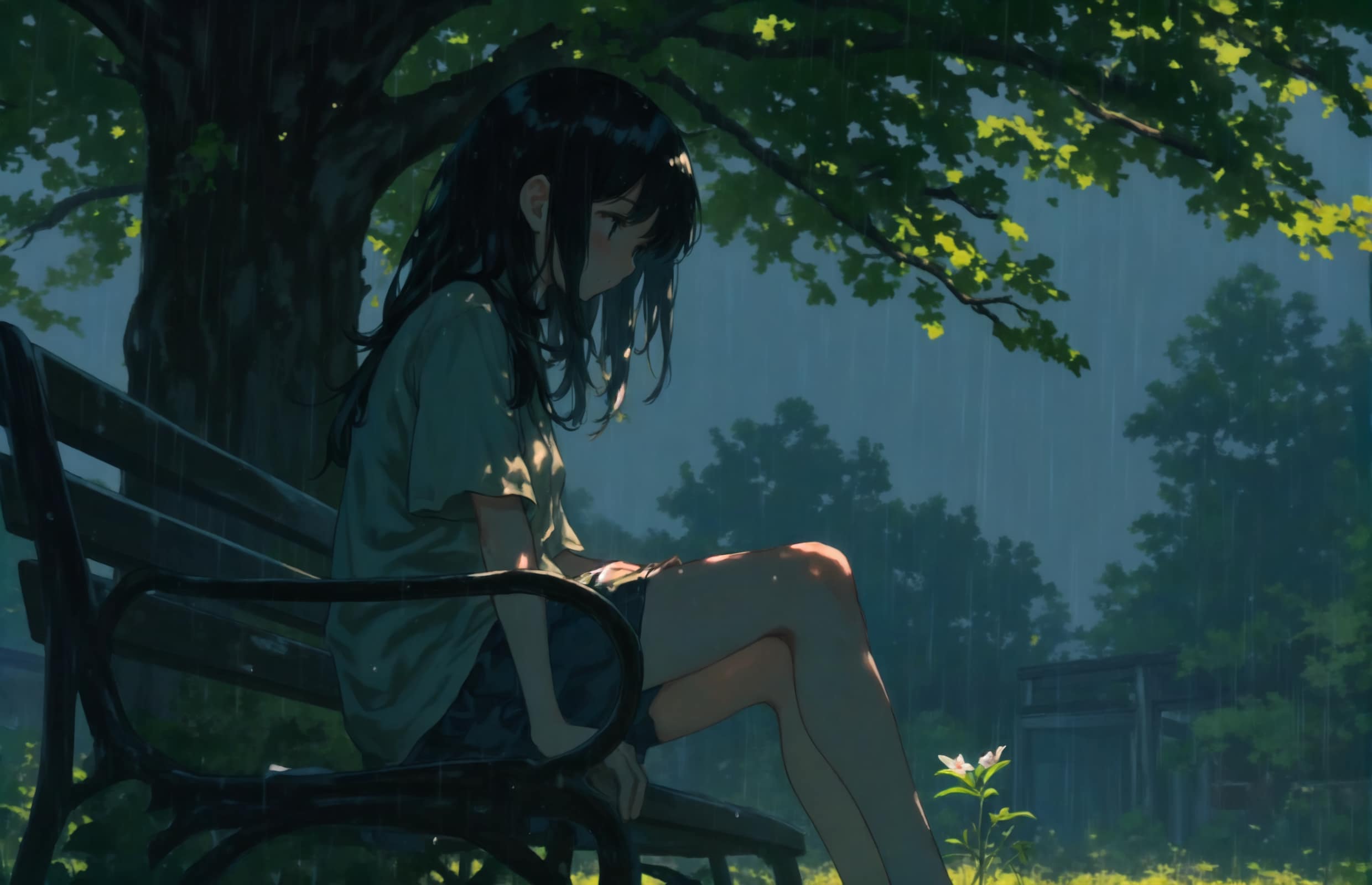 ベンチ雨