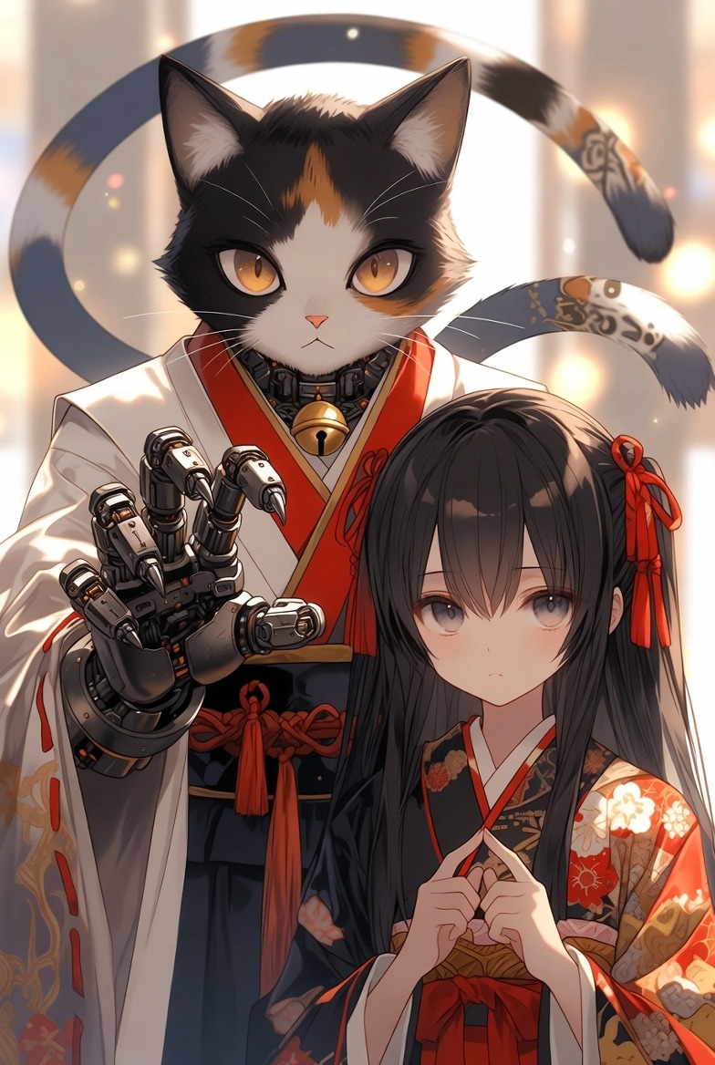 メカ義手を付けた三毛猫又化する妹を治療する方法を探して旅する猫又と戦う姉 | の人気AIイラスト・グラビア