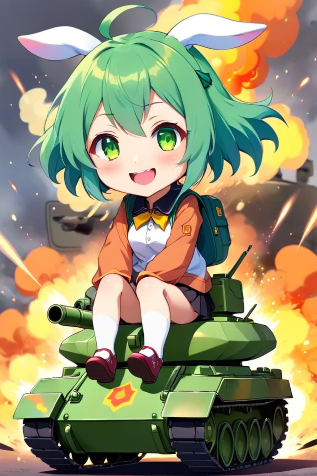 戦車と緑髪ちゃん