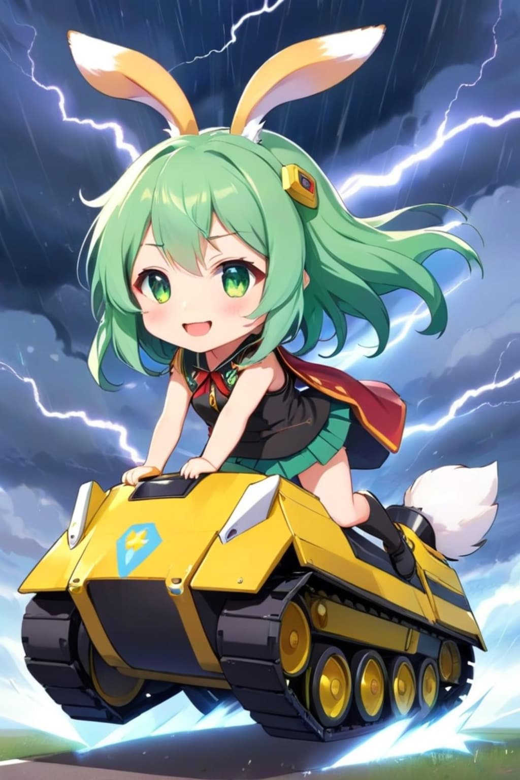 戦車と緑髪ちゃん