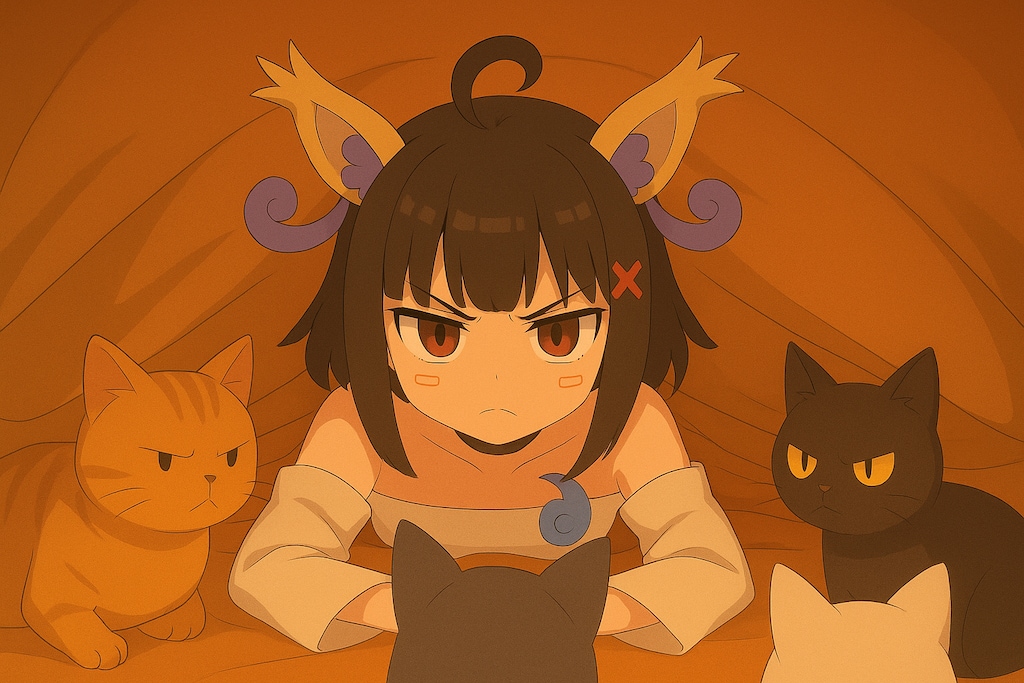 こたつの中で眼差しデュエルする猫たち