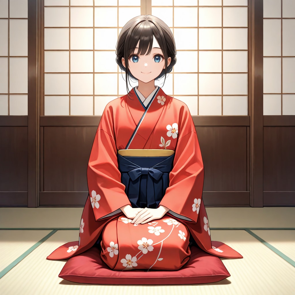 正座する着物美人さん