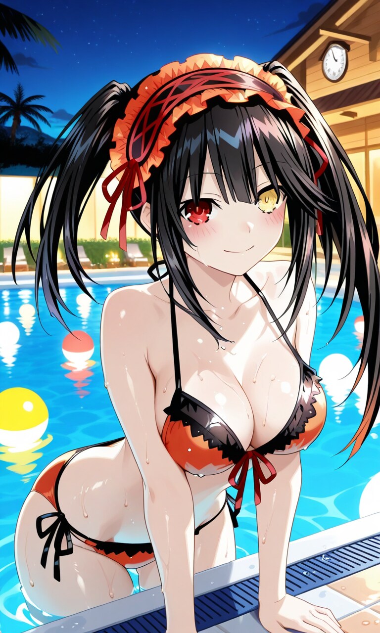PixAI LoRAで狂三とナイトプールデート👙🌃❤️