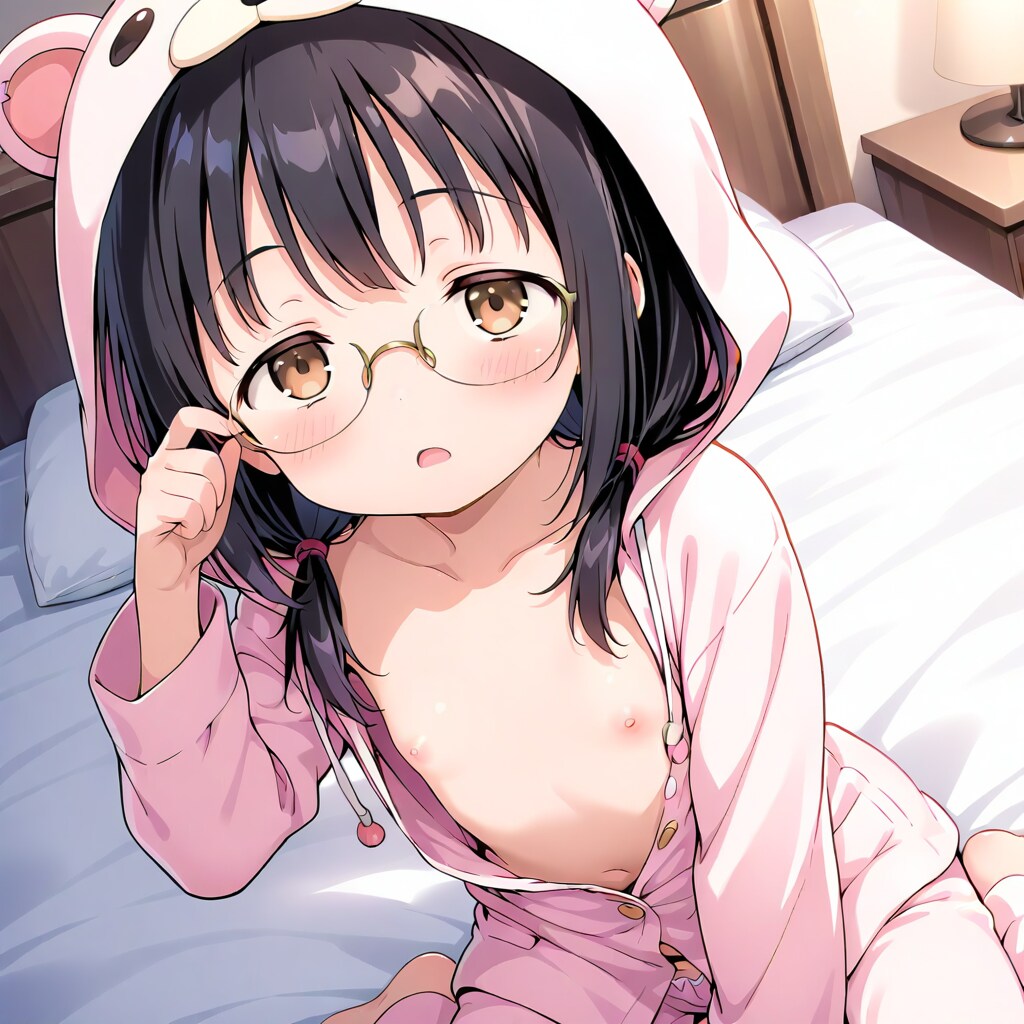寝起きの黒髪メガネちゃん。