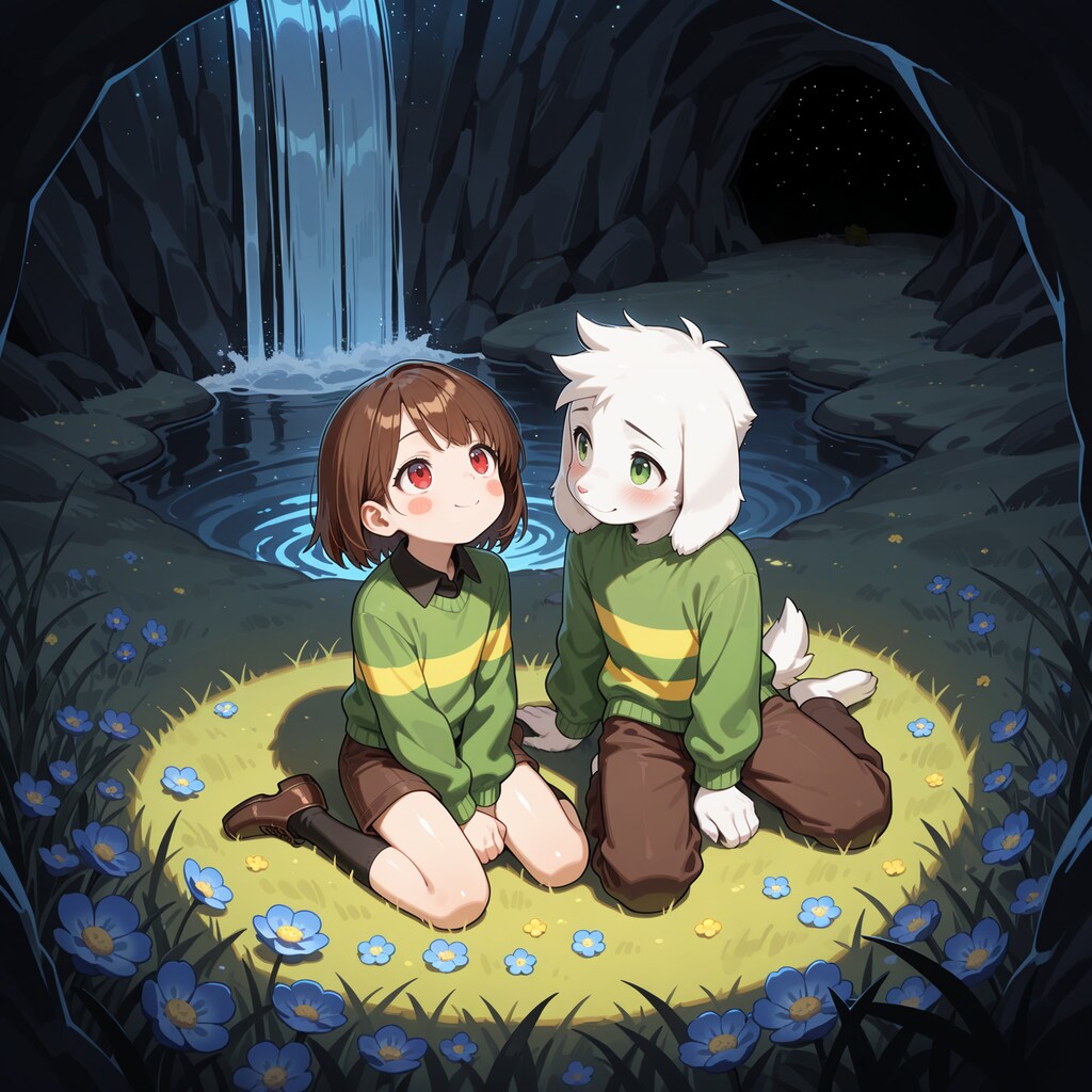 ウォーターフェルでキラキラを眺めるキャラちゃん