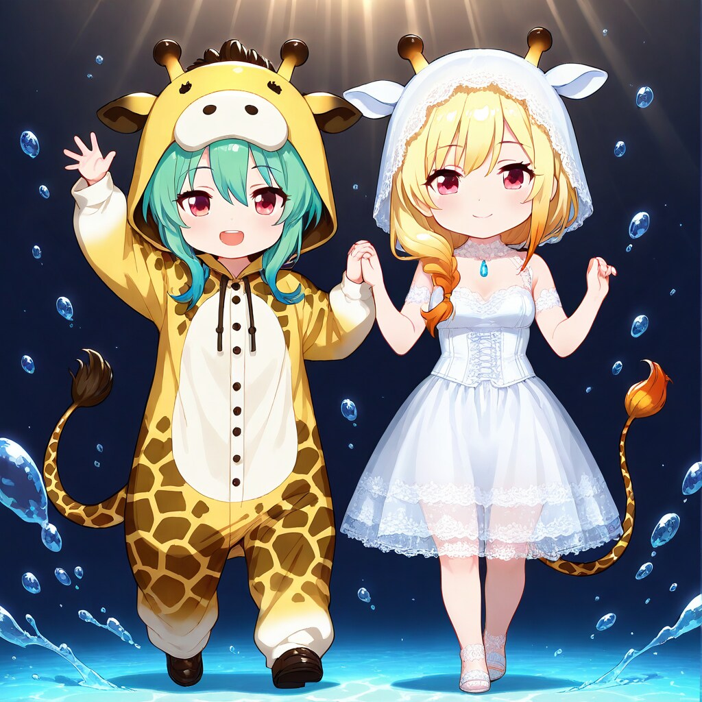 水の中のキリン着ぐるみちび子ちゃん