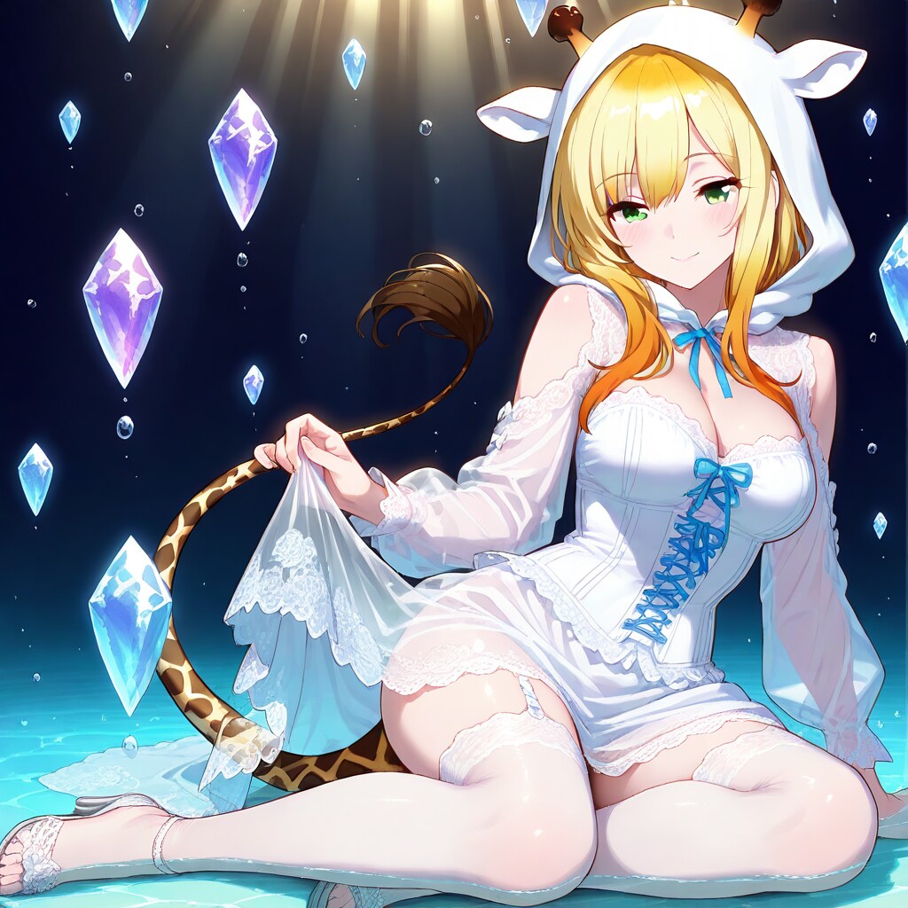 水の中のキリン着ぐるみちび子ちゃん