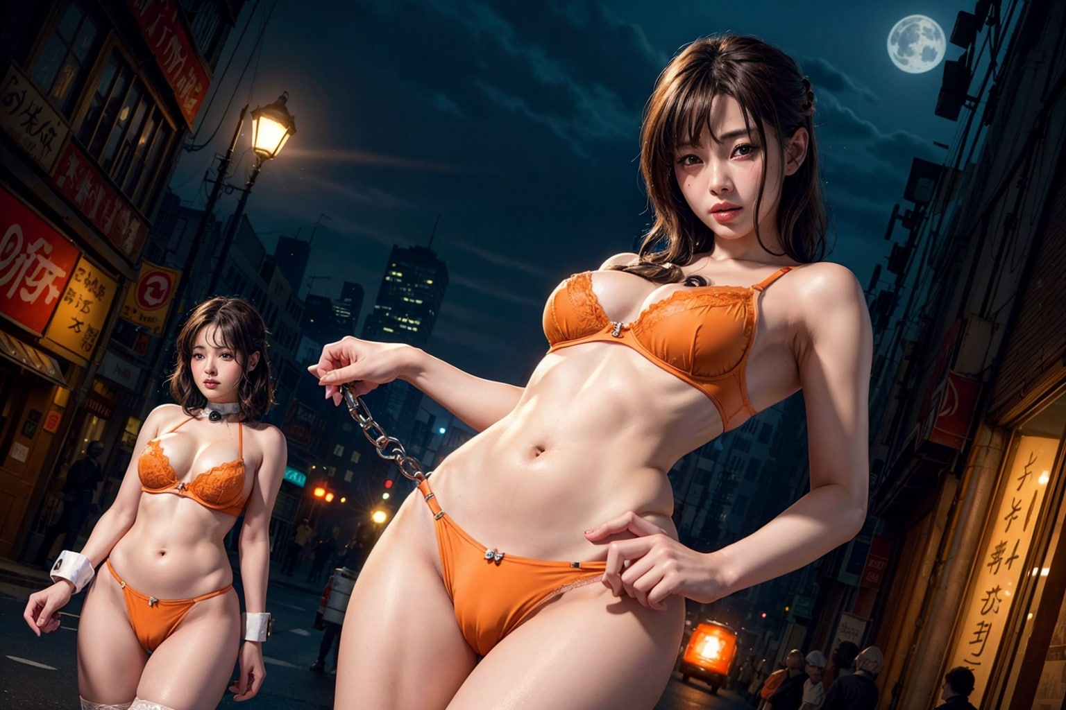 下着で街をパトロールする美女たち