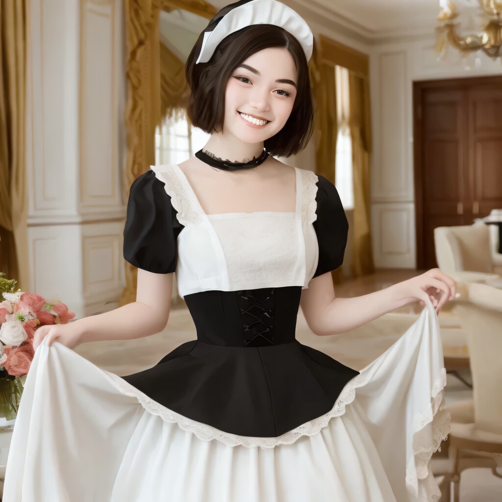 黒髪ボブでメイド服の美女１４