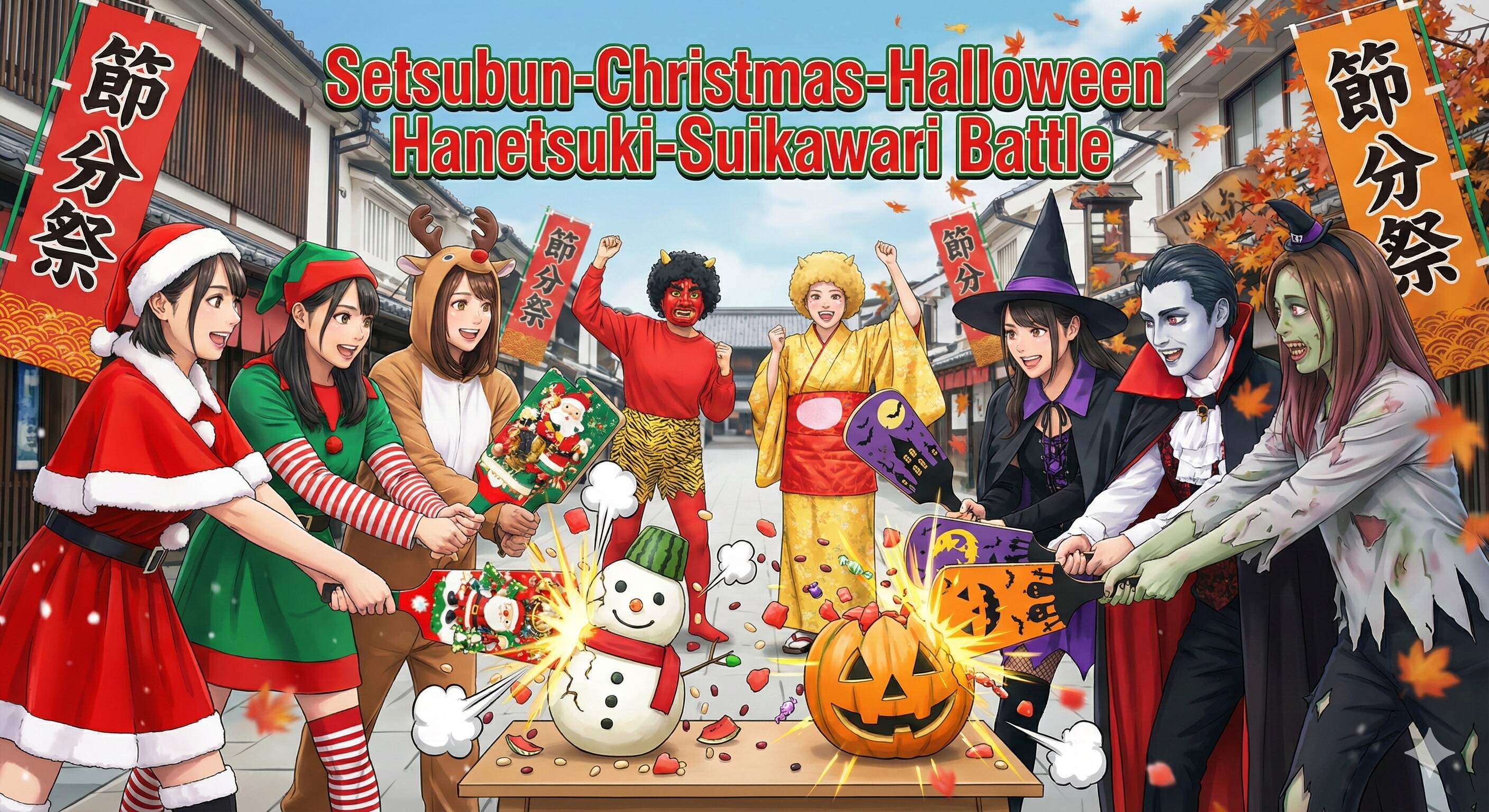 羽子板スイカ割りバトル | の人気AIイラスト・グラビア