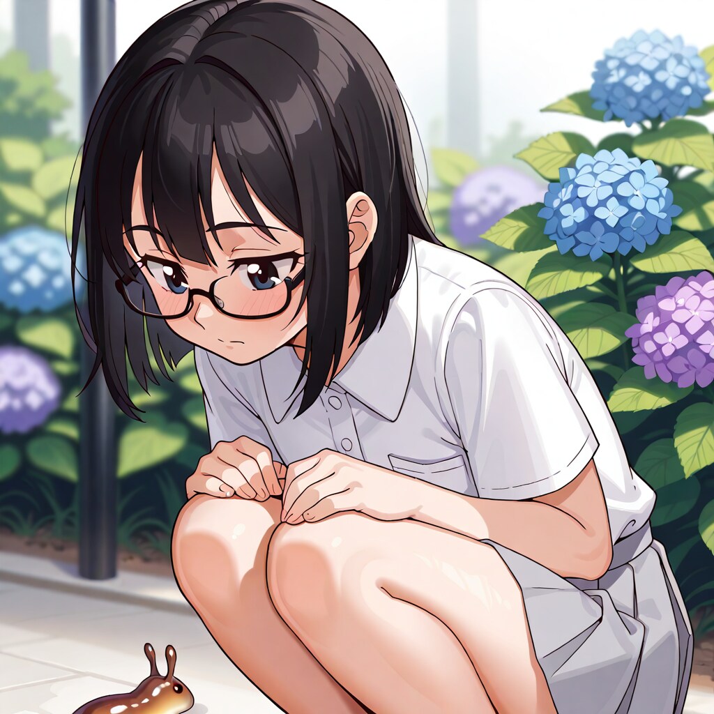 眼鏡ちゃん　紫陽花とナメクジ