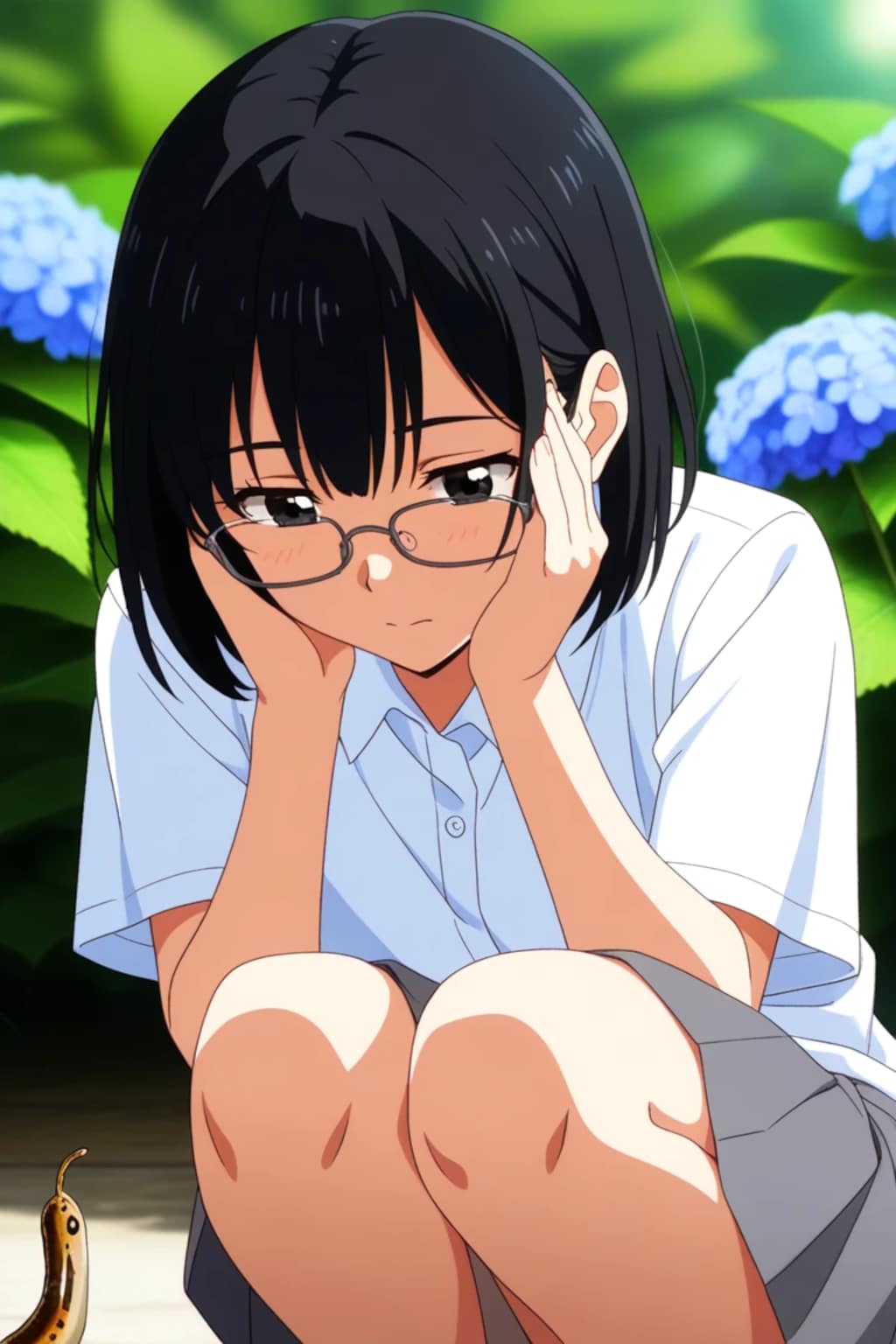 眼鏡ちゃん　紫陽花とナメクジ