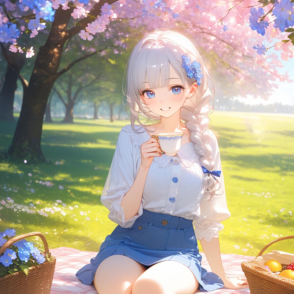 桜の下でティータイム