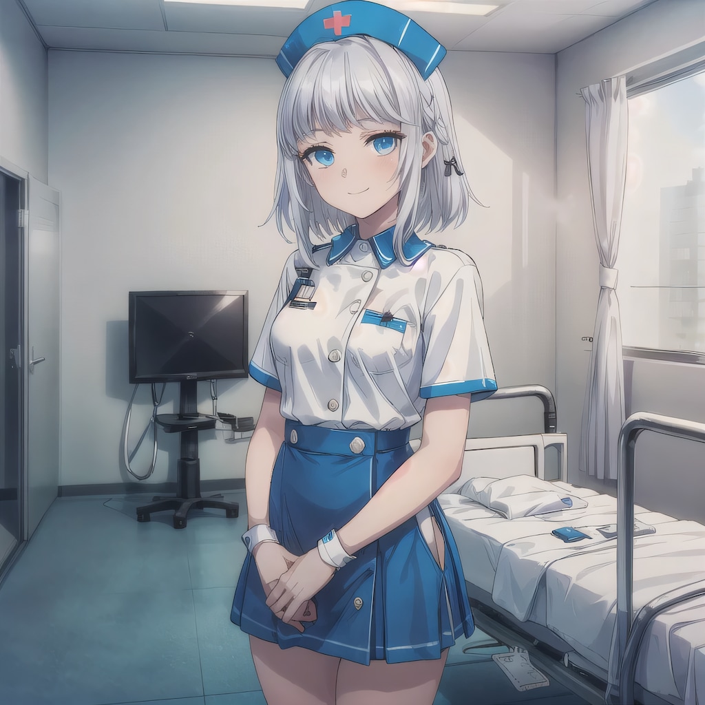 銀髪ボブで看護服の少女