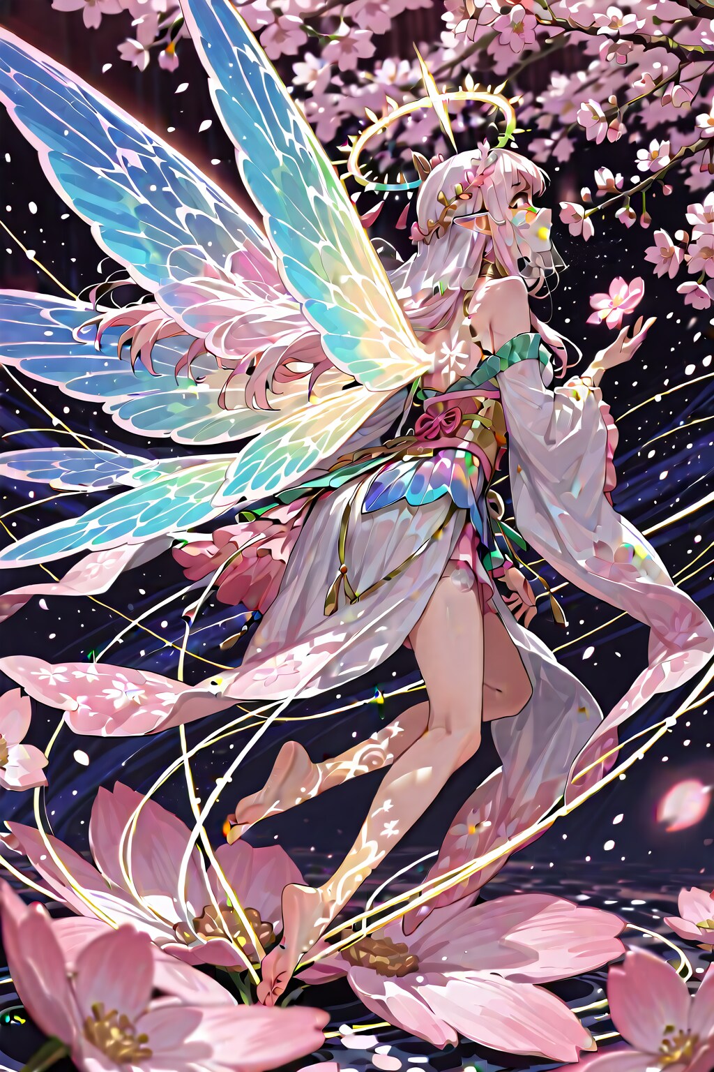 桜の香りを嗅ぐ桜より生まれし蝶の精霊
