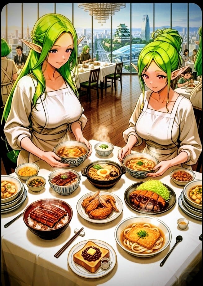 緑色エルフ親子の名古屋飯レストラン