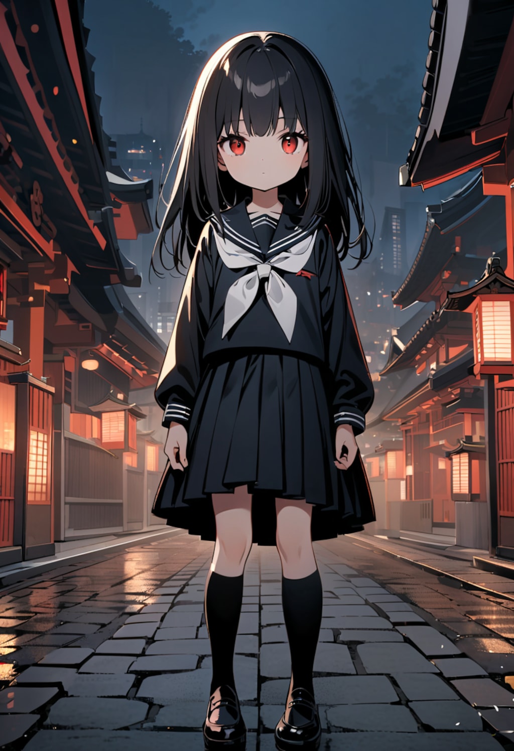 夜のセーラー服少女