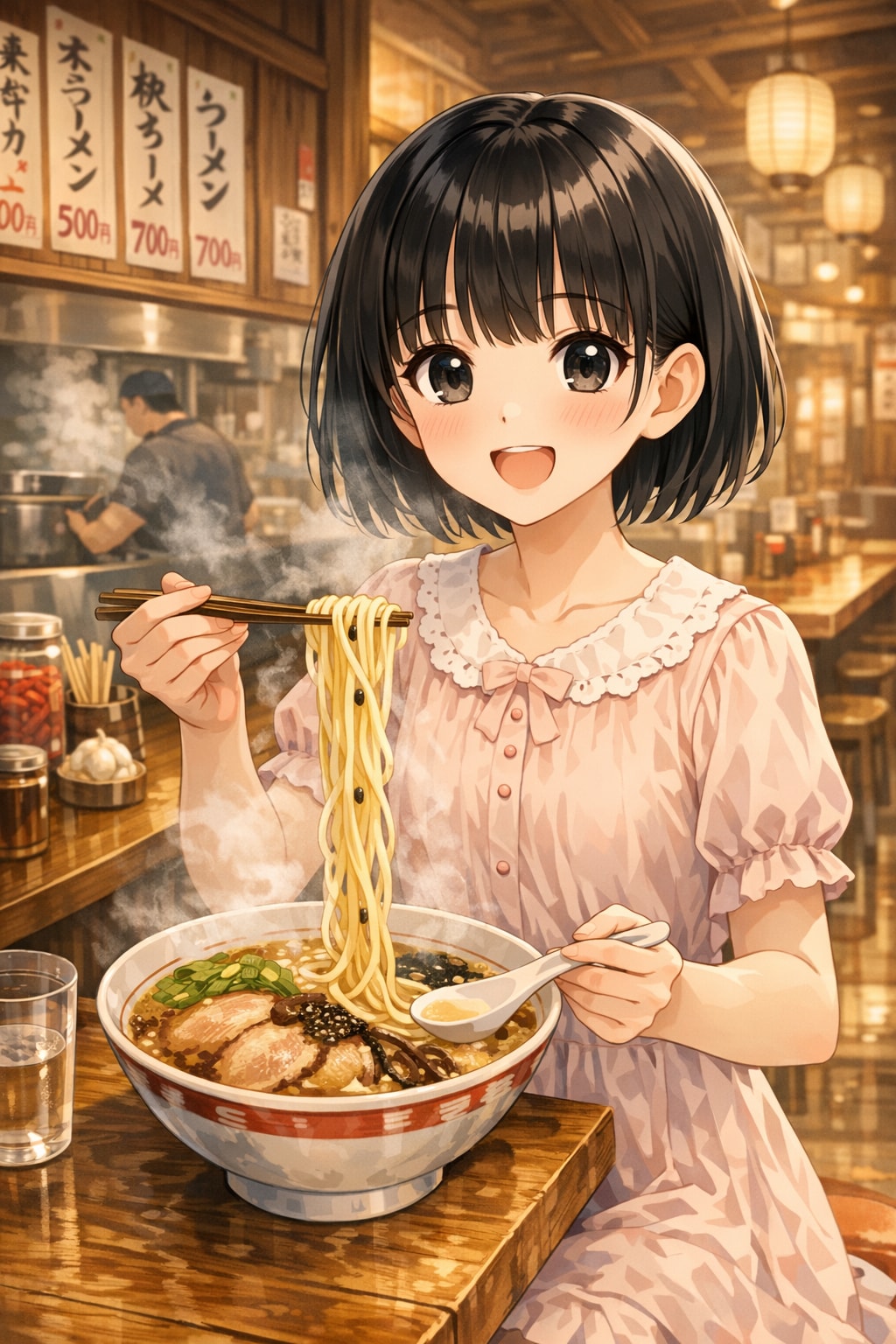 熊本ラーメンを食べている女の子 | の人気AIイラスト・グラビア