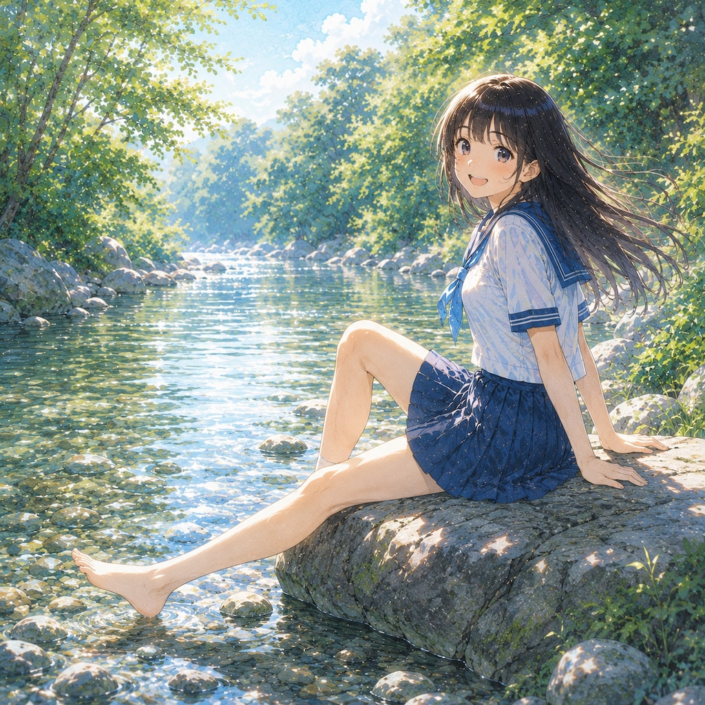 渓流の少女