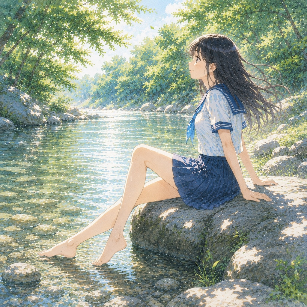 渓流の少女