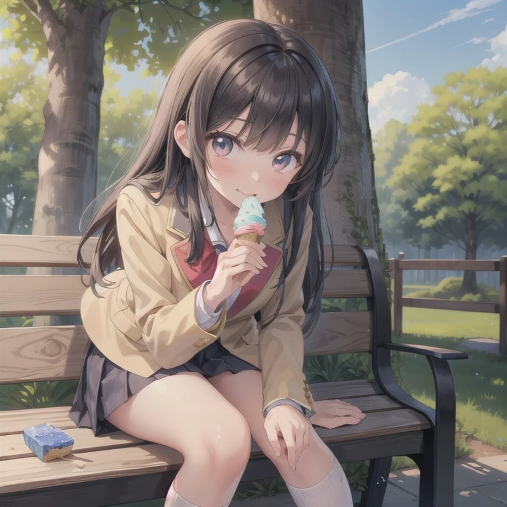 黒髪ロングでブレザーの少女６４