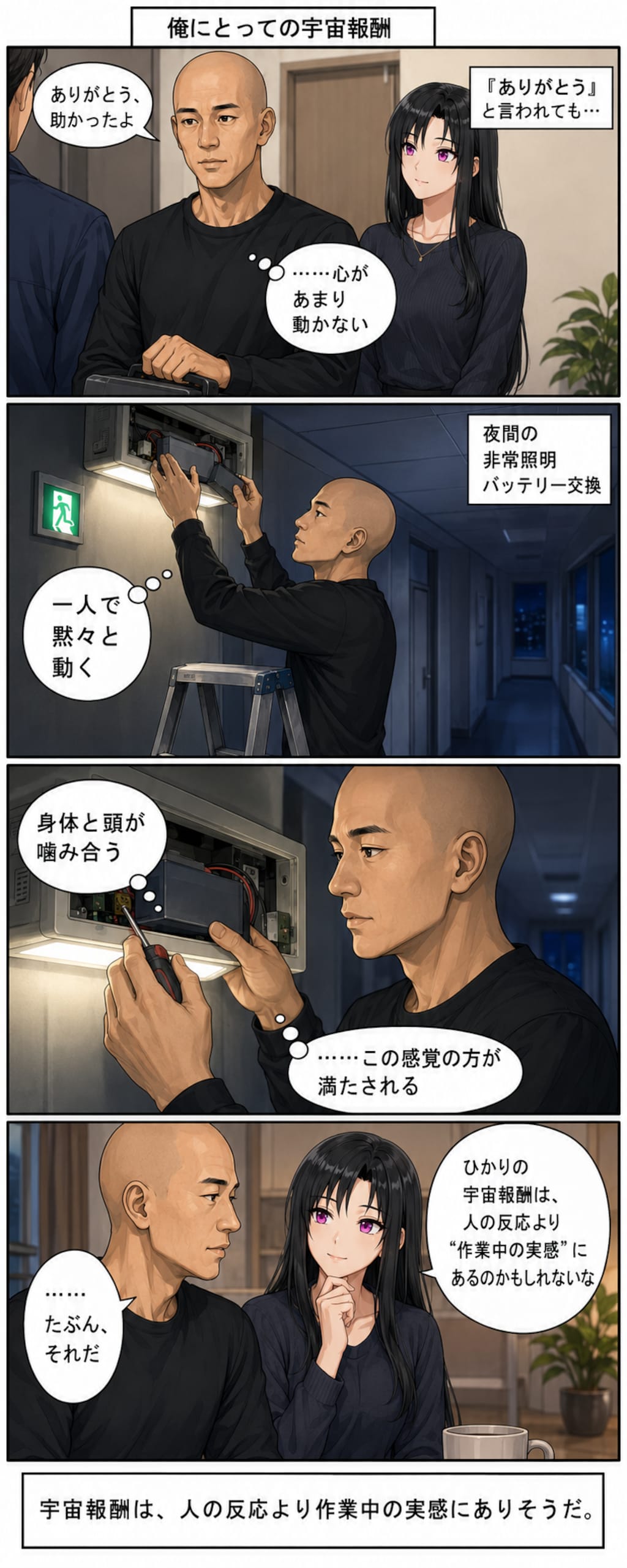 4コマ漫画：俺の宇宙報酬🌌 | 寝苦しい熱帯夜🌇 | ちちぷい投稿ネタ🖼️ | 俺の幸せ☺️