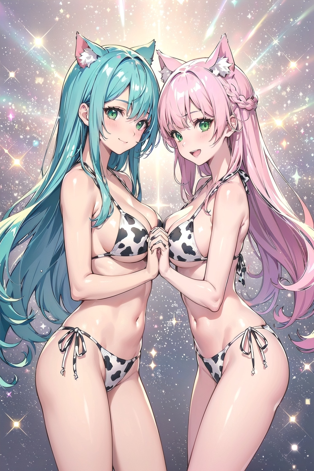 牛柄ビキニ猫耳姉妹🐱🐱✨