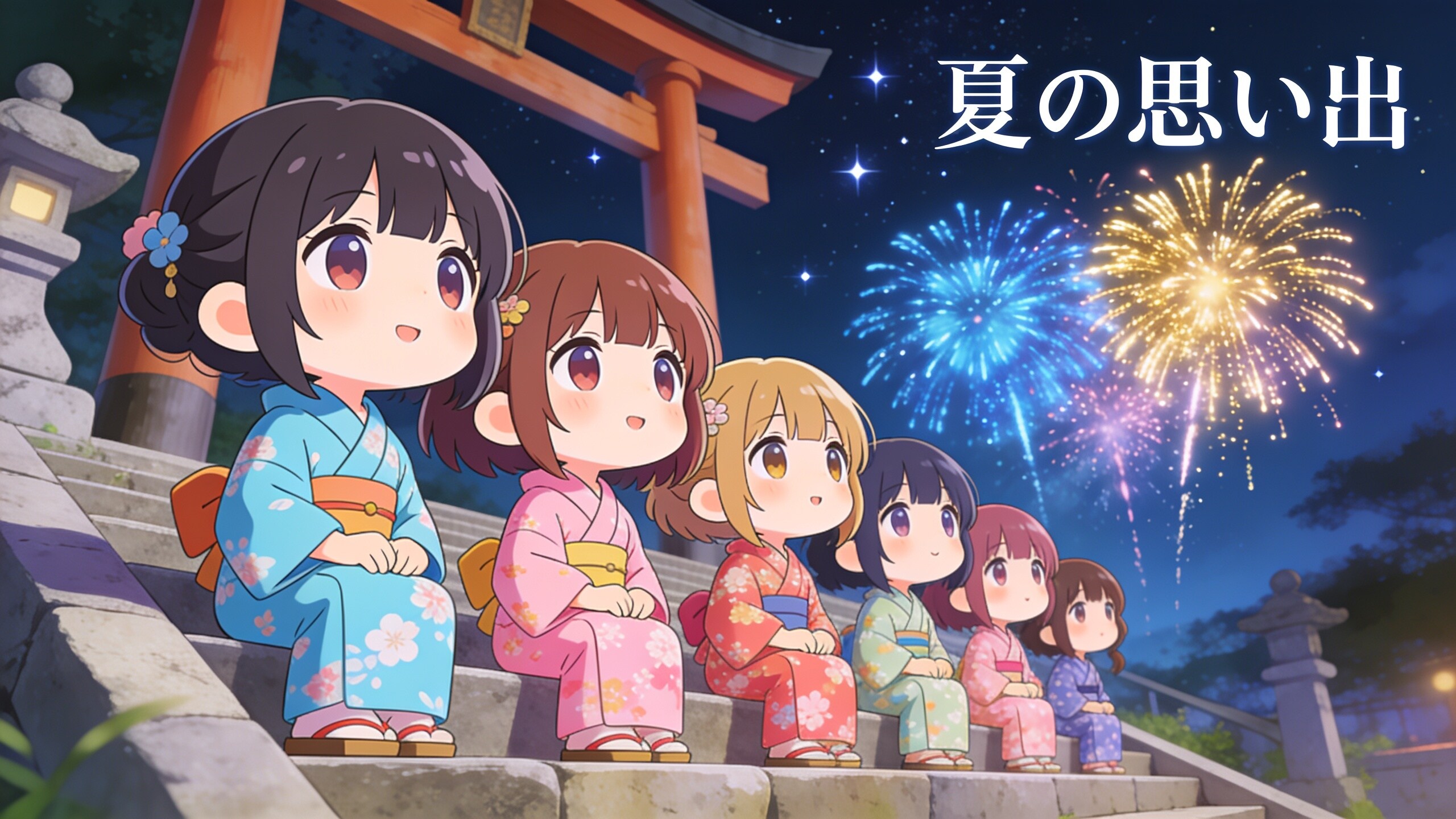 今日の夏休み（お祭り最後の打ち上げ花火１） | の人気AIイラスト・グラビア